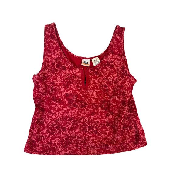 Faded Glory Stretch Tank Top XL 16/18 Red Floral Print Hook Front Y2K Vintage - Picture 1 of 3